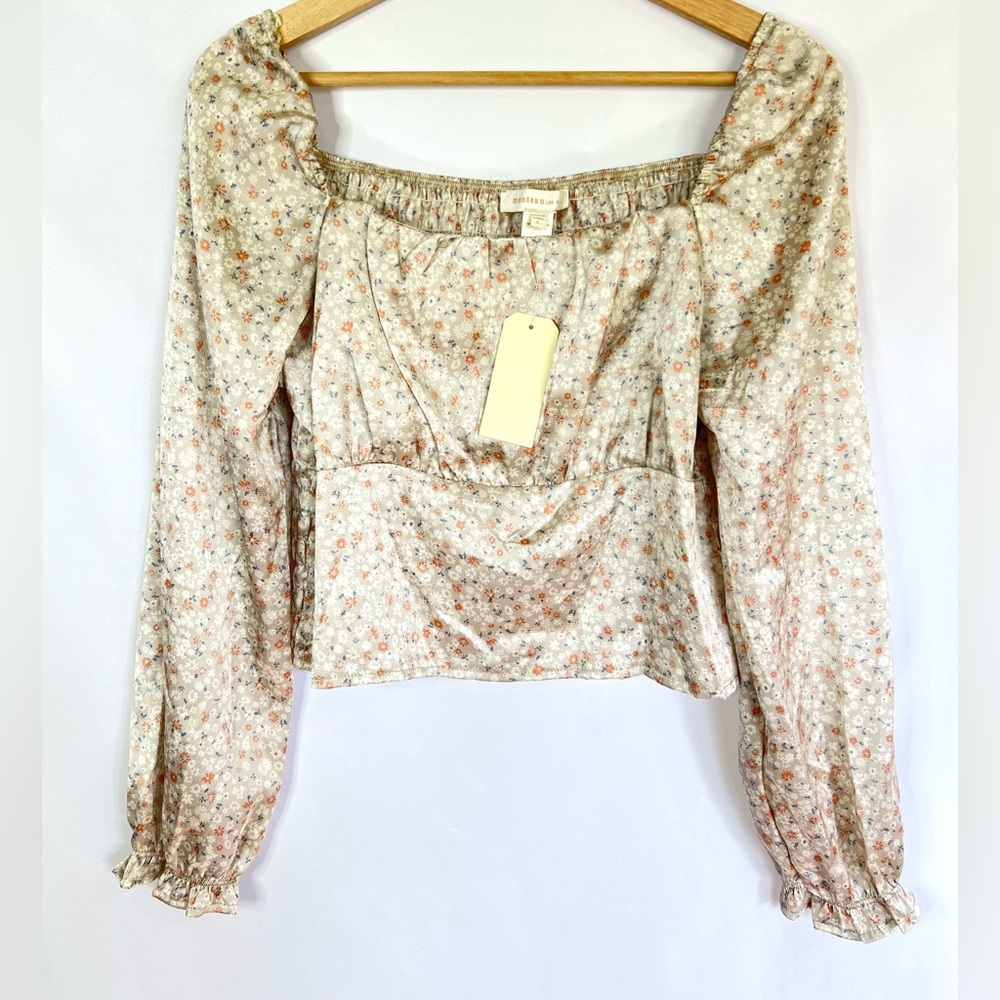 New! monteau DITSY FLORAL SHIRRED CROP TOP, Large